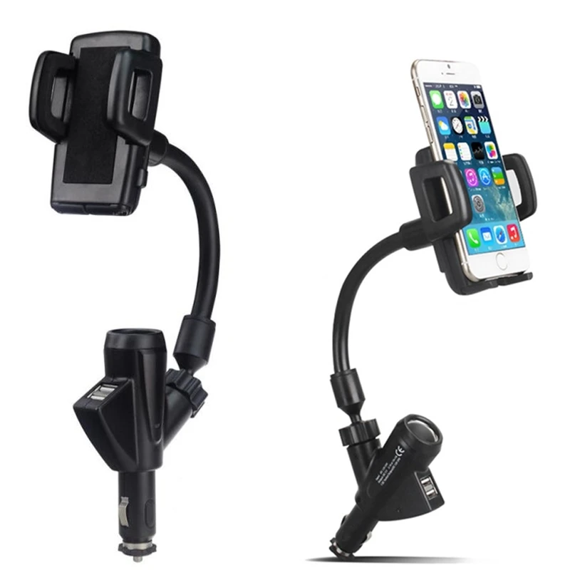 

Multifunction Car Phone Holder For Iphone Dual Usb 2 Port Car Charger Holder 360 Rotating Cigarette Lighter Cell Phone Bracket