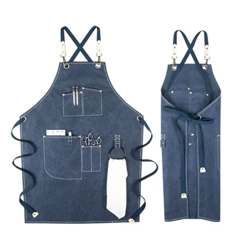 

Chef Apron, Cotton Canvas Cross Back Adjustable Apron Kitchen Cooking Baking Bib Apron, Adjustable Strap and Large Pockets