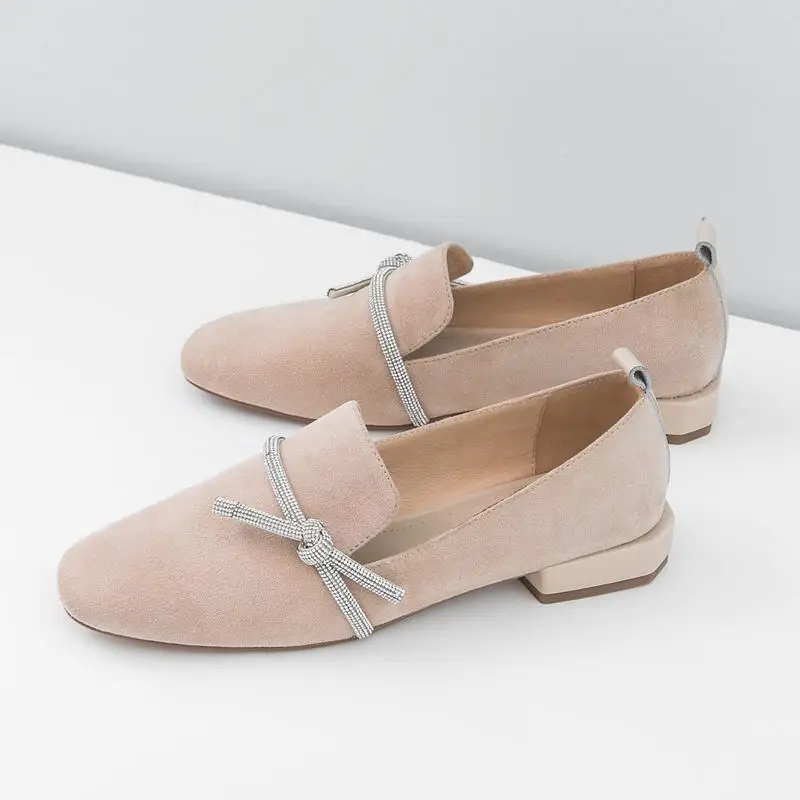 ALLBITEFO/милые офисные женские туфли из натуральной кожи с бантом на низком каблуке вечерние женские туфли со стразами осенние женские туфли