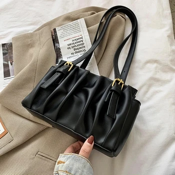 

Folds Designer PU Leather Shoulder Bags For Women 2021 Branded Trend Hand Bag Lady Luxury Good Quality Handbags and Purses