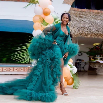Hot Tiered Ruffle Maternity Tulle Dresses Women Puffy Long Robes Formal Evening Party Robes Photo Shoot Ball Gown Robe De Soiree