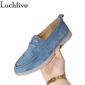 

New Suede Leather Comfortable Walk Shoes Women Round Toe Rubber Sole Loafers Shoes woman Autumn Casual Slip-on flat Shoes