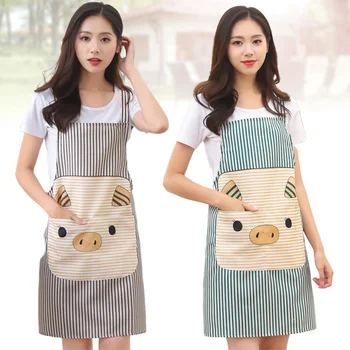 

2pcs Aprons Durable Cotton and Linen Lightweight Pig Pattern Apron Cooking Aprons for Kitchen