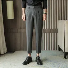 

Pants Men's Small Foot Capris Dress Formal Suit Men Business Solid Color 2021 Tidal Current Streetwear Fashion Hot Sale