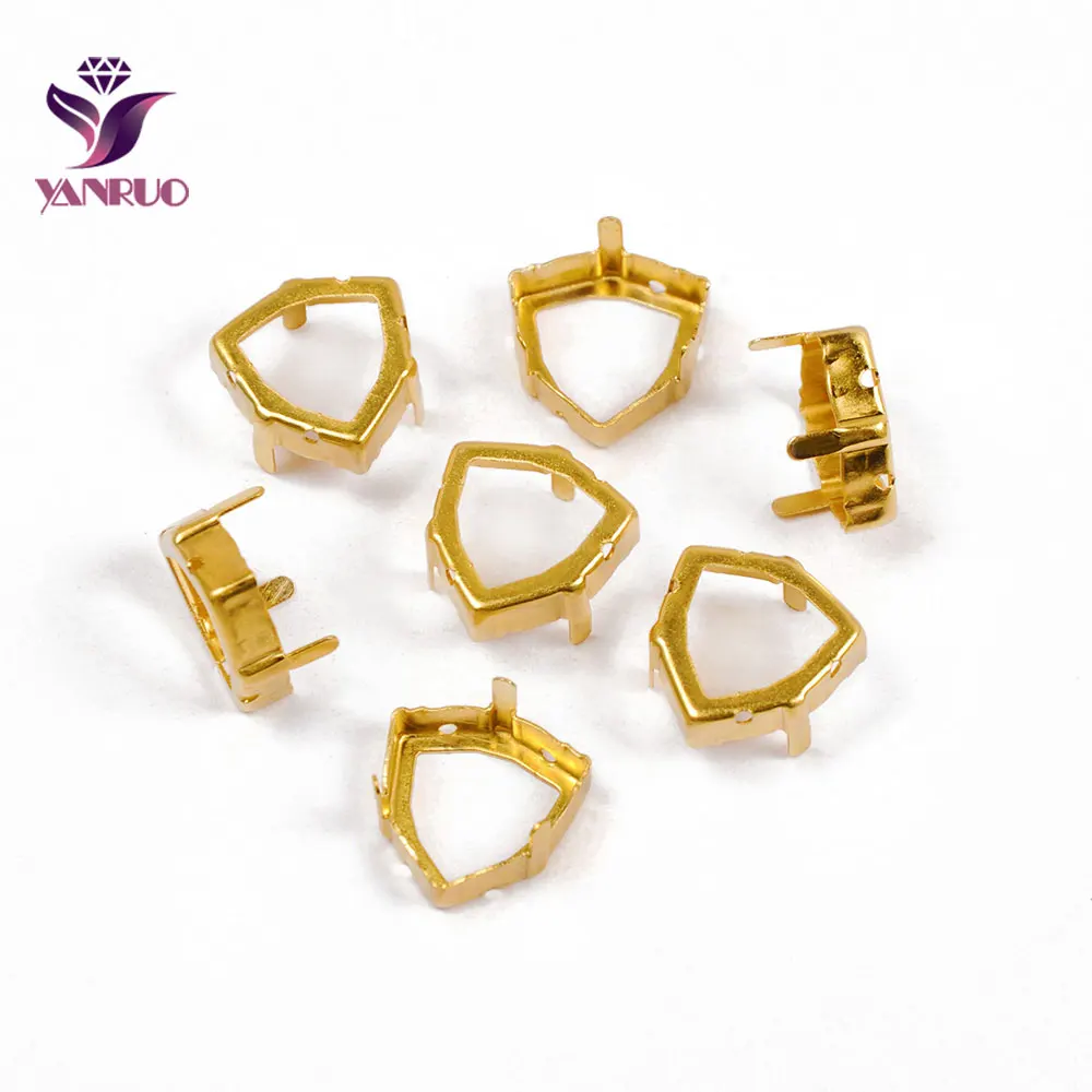 Gold YANRUO 4706 Trilliant медь Пустые коготь настройки для необычных камней серебро золото прочно установить пьедестал - Цвет: Gold