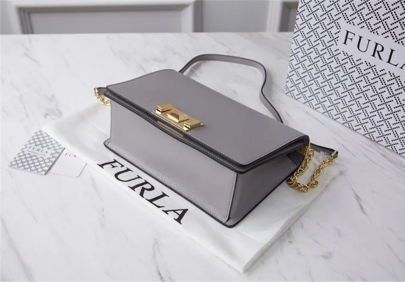 Оригинальные женские сумки FURLA, высококачественные женские кожаные сумки Furla светло-серого цвета, размер L 24 см x 8 см x 16 см