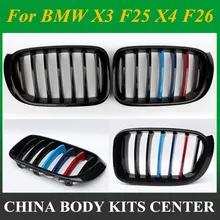 A Pair Front Kidney Grill Grille For BMW X3 F25 X4 F26 2014 2015 2016 2017 Gloss Matt Black M color 1 slat line Car Styling