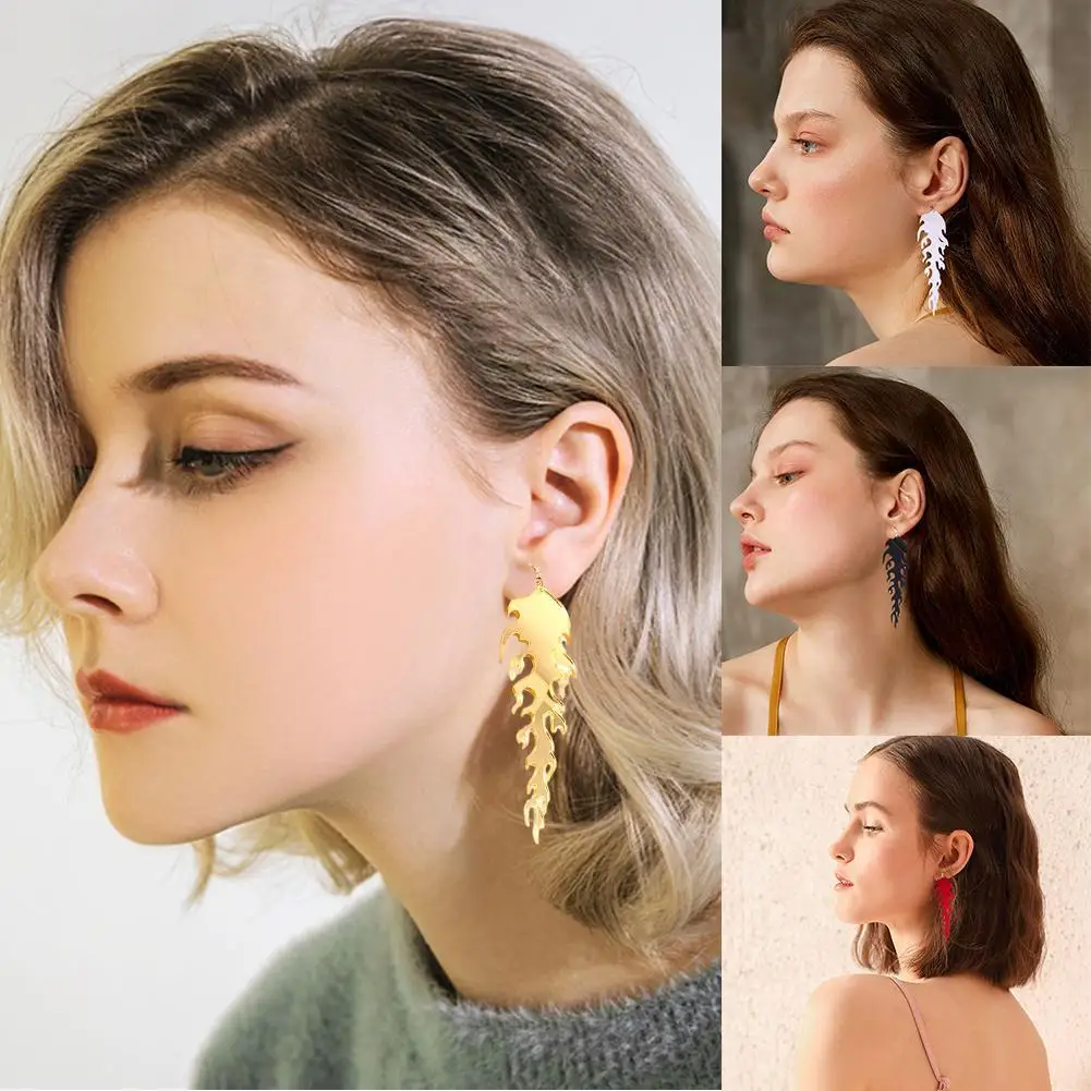 

New Fire Flame Drop Earrings For Women Punk Flame Green Dangle Earring Long Neon Earring Jewelry Pink Acrylic Accessories S W4T7