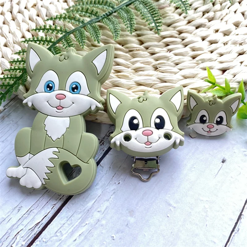 3개/세트 동물 여우 실리콘 비즈 식품 등급  실리콘 치발기 목걸이 설치류 DIY 고무젖꼭지 클립 제품