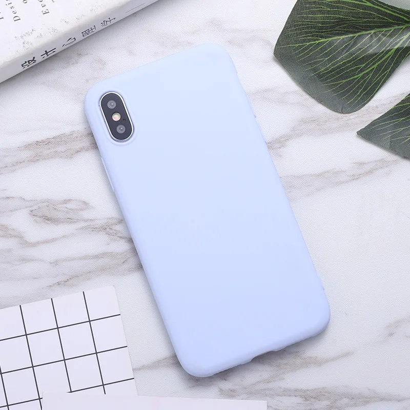 Светло-фиолетовый Модные мягкие матовые цветные Чехлы для Iphone 7 6 6s 8 Plus, однотонный матовый Силиконовый чехол для IPhone Xs Max Xr X, утолщенный чехол - Цвет: Светло-фиолетовый
