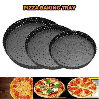 

Carbon Steel Non-stick DIY Microwave Pizza Baking Pan Mesh Tray Plate Bakeware Home Kitchen Restaurant Tool