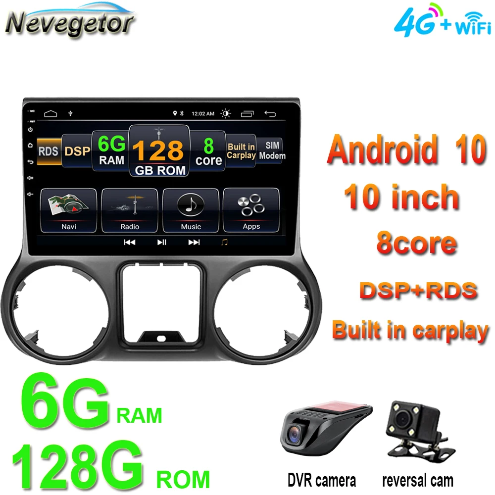 Автомобильный радиоприемник 6G + 128G carplay 10 &quotAndroid для Jeep Wrangler 3 JK 2010-2018