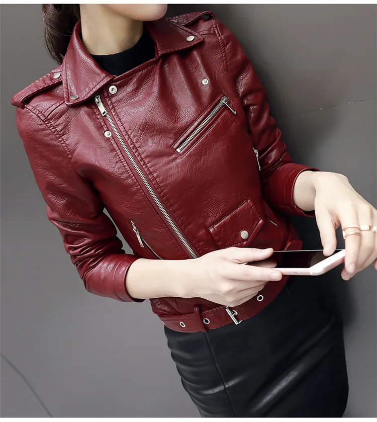 Осенняя женская короткая куртка из искусственной мягкой кожи Veste Femme на молнии, мотоциклетная Женская уличная куртка из искусственной кожи, пальто для женщин, большие размеры
