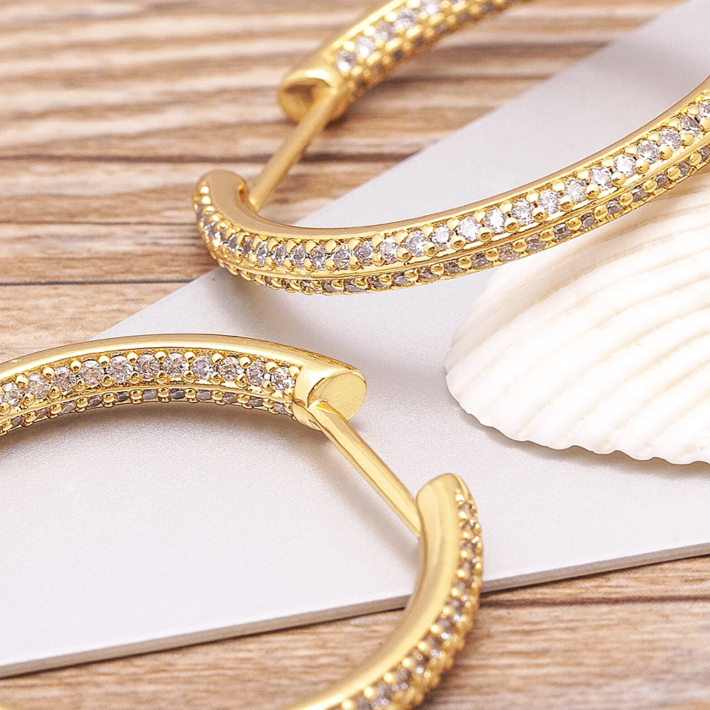 Gold Color Full Zircon Hoop Earrings for Women Simple Design Round Circle Huggies Earrings Steampunk Accessories Jewelry hoop earrings golden earrings