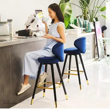 

Light Luxury Solid Wood Bar Chair American Leisure High Footed Stool Northern Europe Bar Chair Modern Simple Home Back Chair