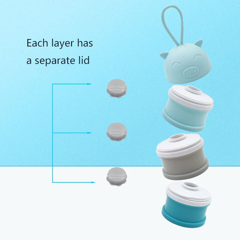3 Layer Portable Newbon Baby Container Cartoon Infant Essential Milk Formula Storage Food Box Milk Powder Kids Boxes Pig Cereal