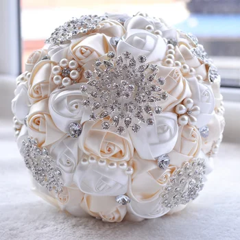

Handmade Rhinestone Bridesmaid Crystal Bridal Wedding Bouquet Sparkle With Pearls Artificial Flowers Party Table Decor LF760