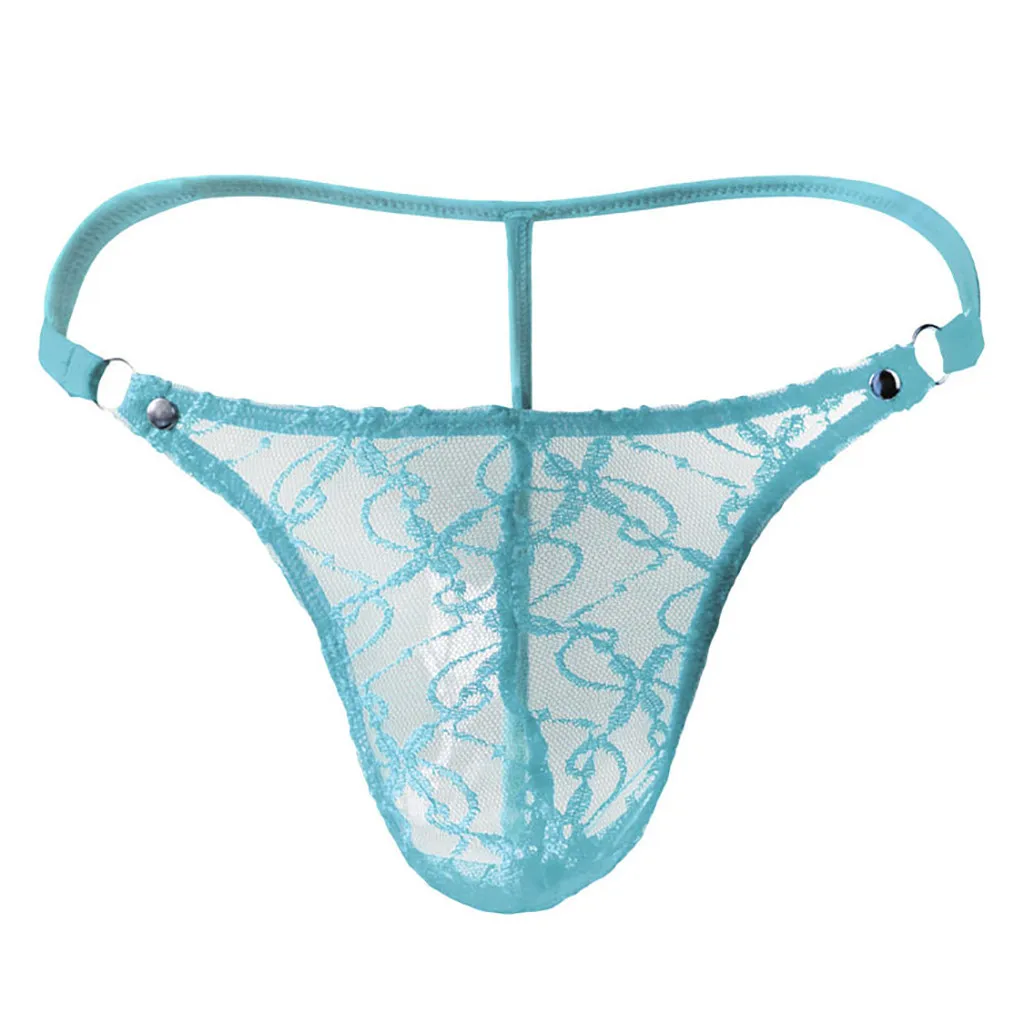 Men Gay Sexy Underpants Lingerie Hot Lace Mesh G-String Thong Sexy Underwear Men's Solid Low Waist Panties Sissy Tanga Hombre