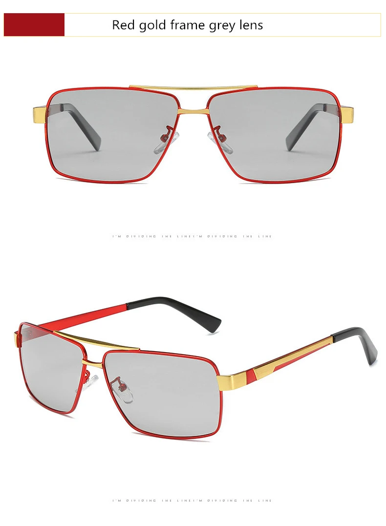 Квадратная фотохромная линза поляризованные мужские солнцезащитные очки для вождения, мужские антибликовые металлические солнцезащитные очки с чехлом S8505