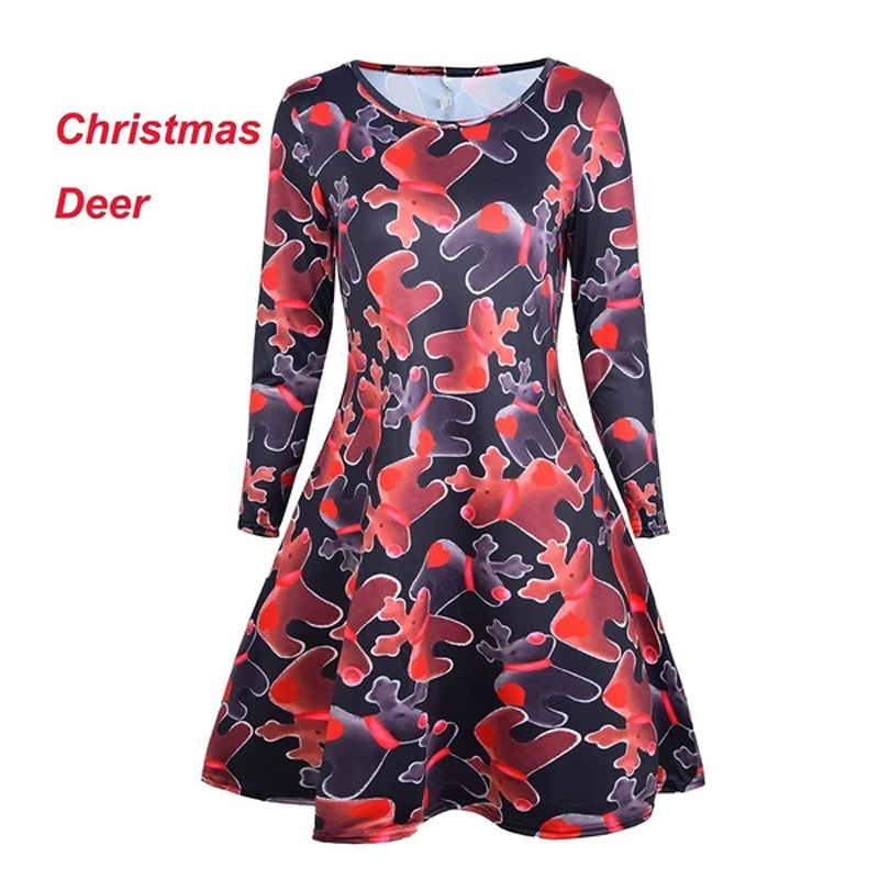 Осеннее женское рождественское платье 5XL плюс Размер Новогоднее праздничное платье большого размера с длинным рукавом Дерево повседневное винтажное зимнее платье для женщин