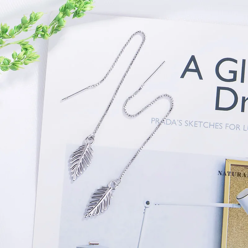 

Buyee 925 Sterling Silver Long Earring Elegant Leaf Ear Wire Drop Earring for Woman Girl Fashion Sweet Fine Jewelry Earrings