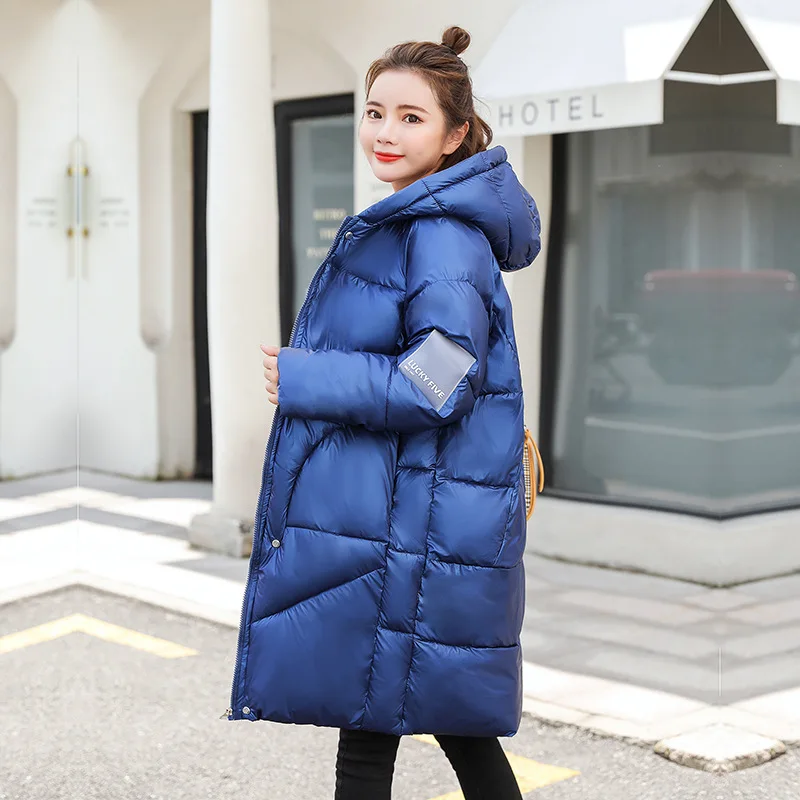 royal blue coat FORERUN негабаритная куртка женская с капюшоном длинное зимнее пальто повседневные куртки-пузырь с хлопковой подкладкой парки манто длинные Femme Hiver - Цвет: royal blue coat