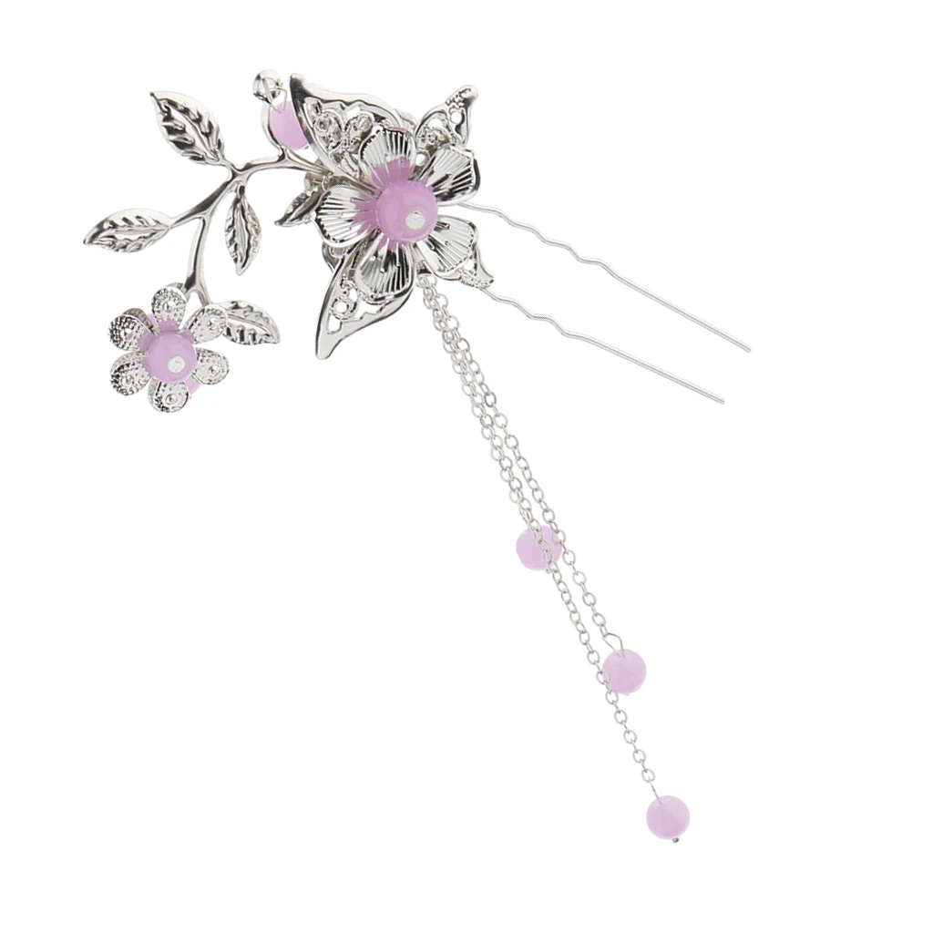 Jade Bead Flower Hairpin Kanzashi Hair clip Classical for Hanfu Kimono Bride