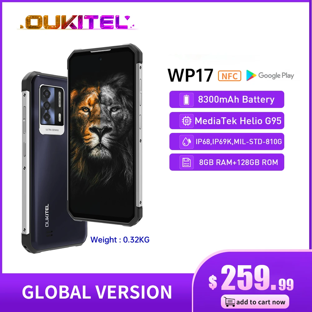 Oukitel WP17 Rugged Android 11 Smartphone 8GB+128GB 6.78“FHD+ 8300MAH  Mobile Phone 64M+16M NFC Cell Phone G95 IP68 Waterproof 8gb ddr4