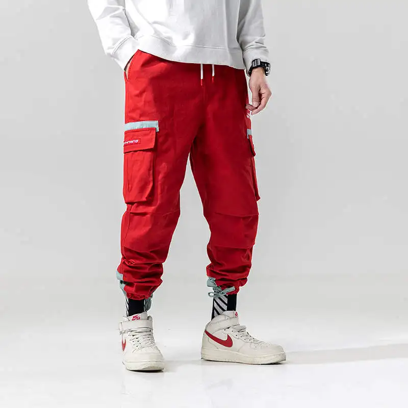 Hip Hop Harem Pants Men Cargo Pants New Fashion Side Pockets Trousers Men Joggers Men Streetwear Sweatpants Men - Цвет: Red Pants Men