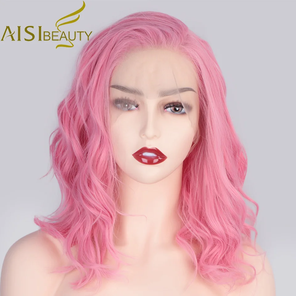 AISI BEAUTY 13*4 синтетические парики на кружеве Волнистые Розовые Короткие парики для женщин черный блонд 613 косплей часть парик высокая стойкость