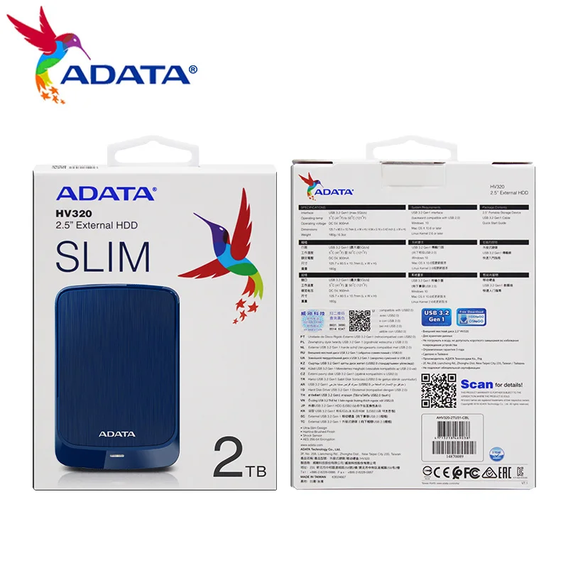 Disque dur externe Adata 1TB/ 2TB HV320 Slim 2.5 - CAPMICRO