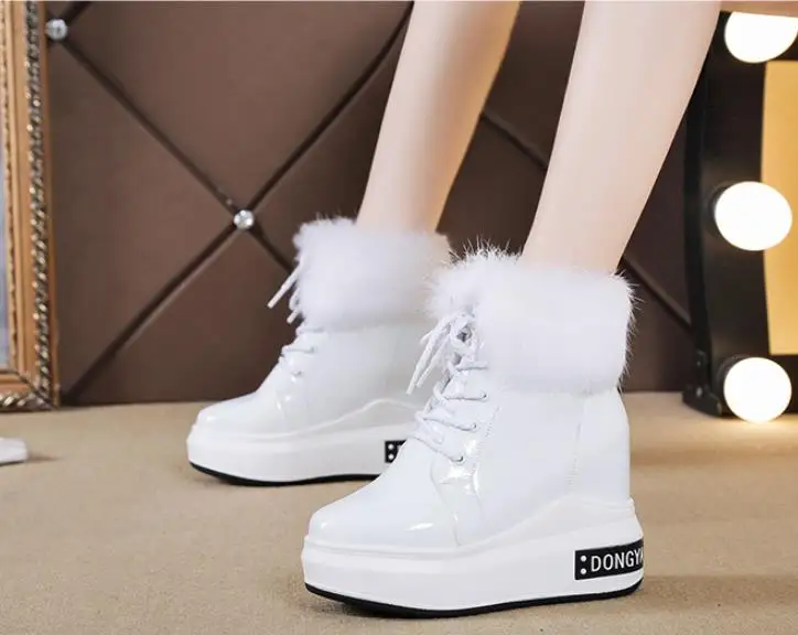Botas mujer invierno/ г. Зимние очень теплые женские зимние ботинки на толстой подошве пикантные женские ботинки на высоком каблуке 10 см плюшевые хлопковые ботинки