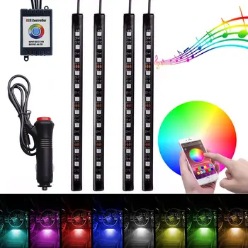 

4pcs 12LEDs Multi-Color LED Car Interior APP Music Control RGB Underdash Neon Strip Lighting Kit