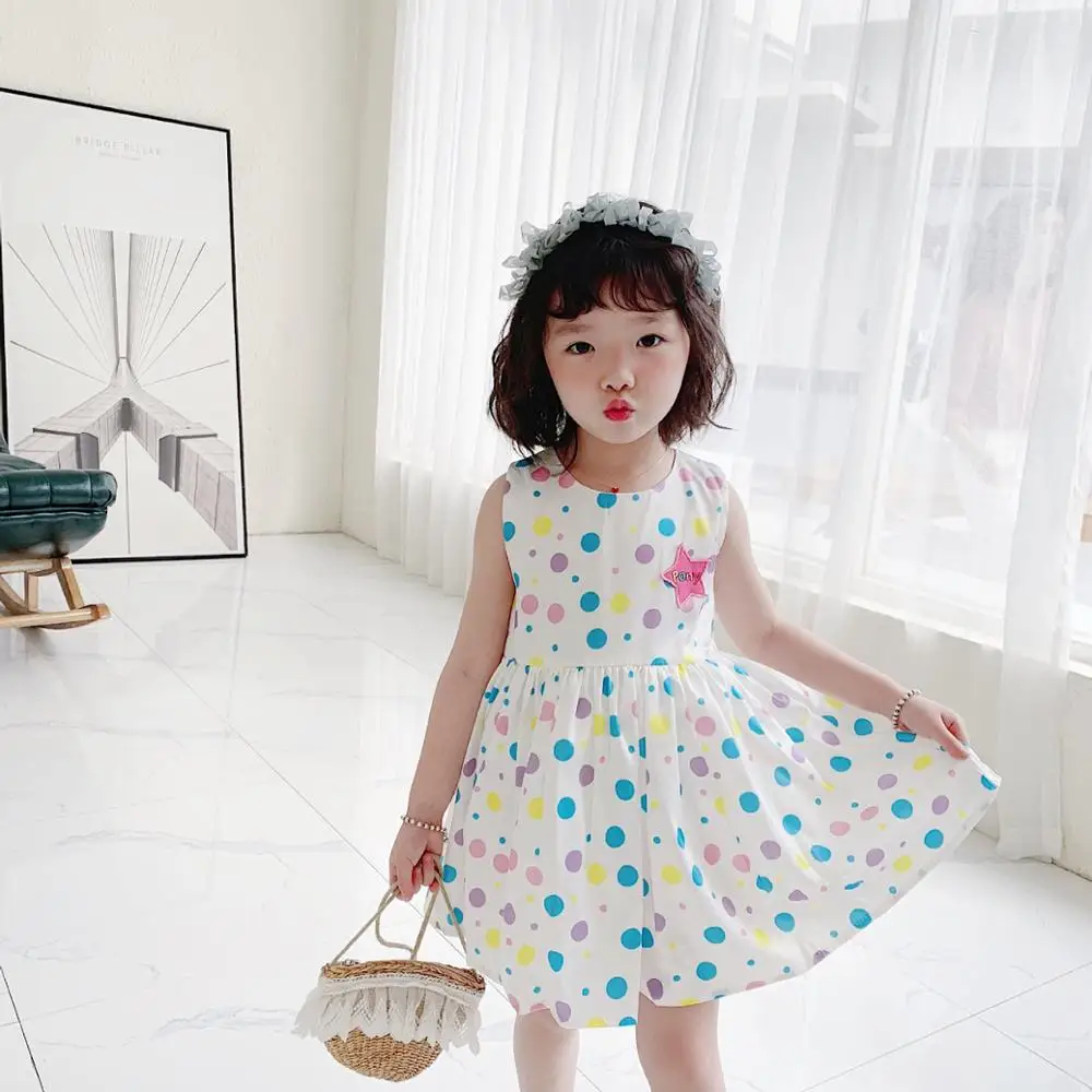 

2020 New girls dress summer candy dot pattern sleeveless girl dress 90-140