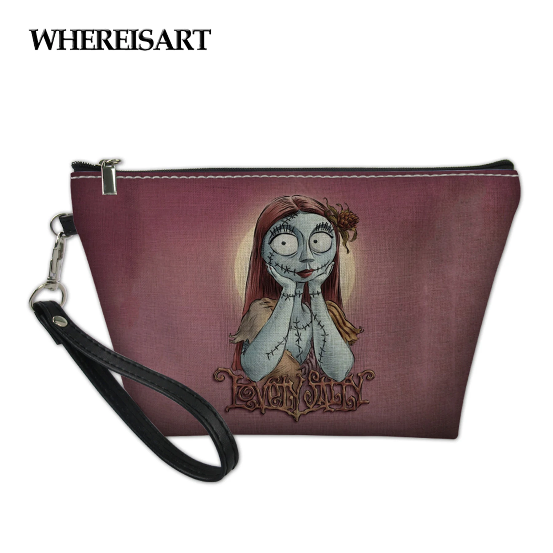 

WHEREISART Cosmetic Bags Nightmare Before Christmas Women Makeup Bags for Lady Zipper Suger Skull Girl Storage Pouch Female