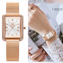 Aliexpress - Rose Gold Women Watch Square Quartz Wristwatch Diamond Elegant Dress Bracelet Watches Women Steel Mesh Band Clock Zegarek Damski