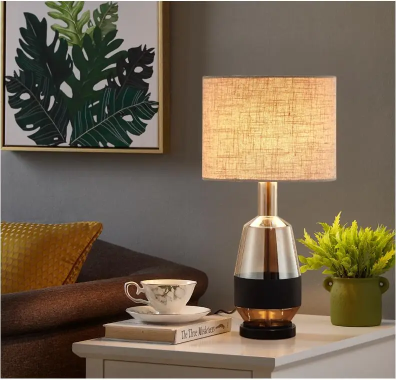 Современная Лофт Янтарная стеклянная лампа с регулировкой яркости Настольная лампа для спальни комнаты вид комнаты бар мода простой настольный свет для чтения H 55 см 2511