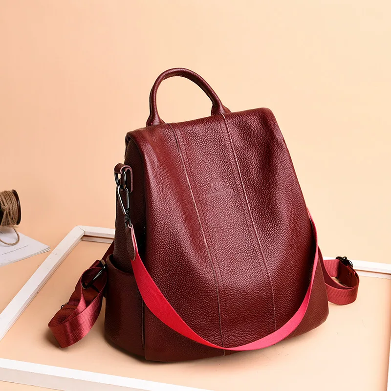 

Korean-style WOMEN'S Backpack 2019 New Style Simple Full-grain Leather Backpack Leather Shoulder-bag Modern And Trendy/women Fas