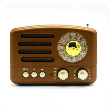 

NEW Brown MINI Retro Bluetooth Spin Button FM Radio Support AUX TF Card Play Bass Effect Speaker