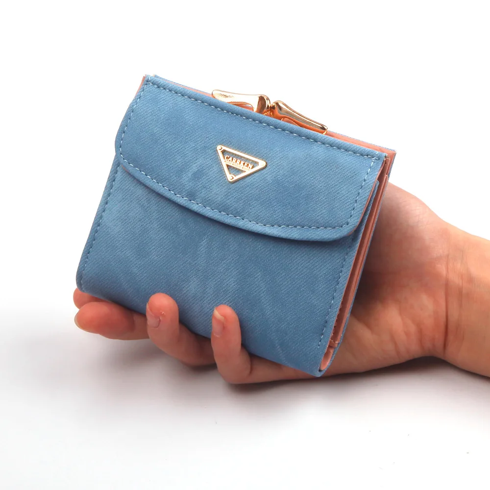 

Hensen Women's Short Wallet Buckle Coin Purse Mini Pocket xiao qian jia Canvas Pattern Metal Leather Wallet