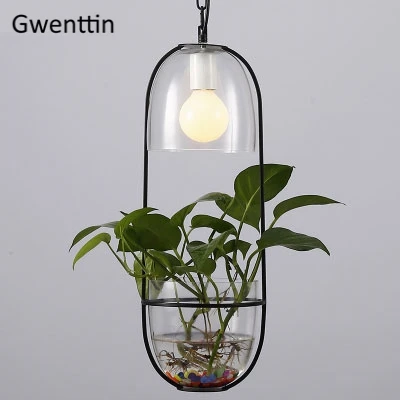 Стеклянный подвесной светильник для растений DIY s, светодиодные кухонные подвесные лампы для гостиной, кафе, современный светильник, домашний декор, промышленная лампа - Цвет корпуса: Черный