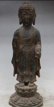 

JP S0524 19 Antique Old Tibet Bronze Stand Shakyamuni Amitabha Buddha Sakyamuni Statue (B0328)