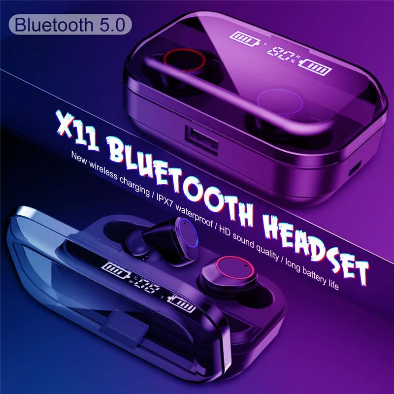 IPX7 водонепроницаемые Bluetooth наушники, Беспроводная зарядка, наушники, сенсорный аккумулятор 3500 мАч, светодиодный дисплей, долгий срок службы батареи pk x6