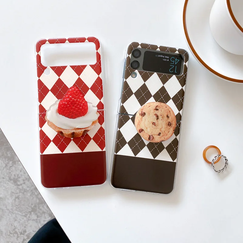 

Decorative Pattern Phone Case For Samsung Z Flip2 3 With Fruit Biscuits Stent Fashion Comfortable Soft Silicone Protective Cover