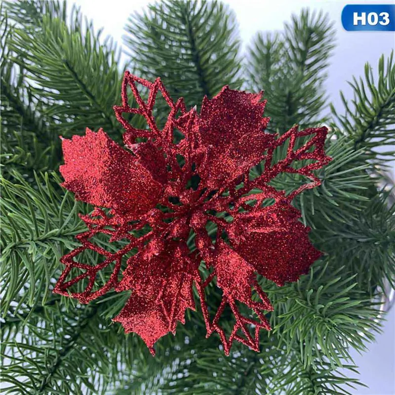 Большие искусственные цветы для рождественского декора блестки Poinsettia поддельные цветы DIY дома Рождество Новогоднее украшение цветок свадьба - Цвет: H03