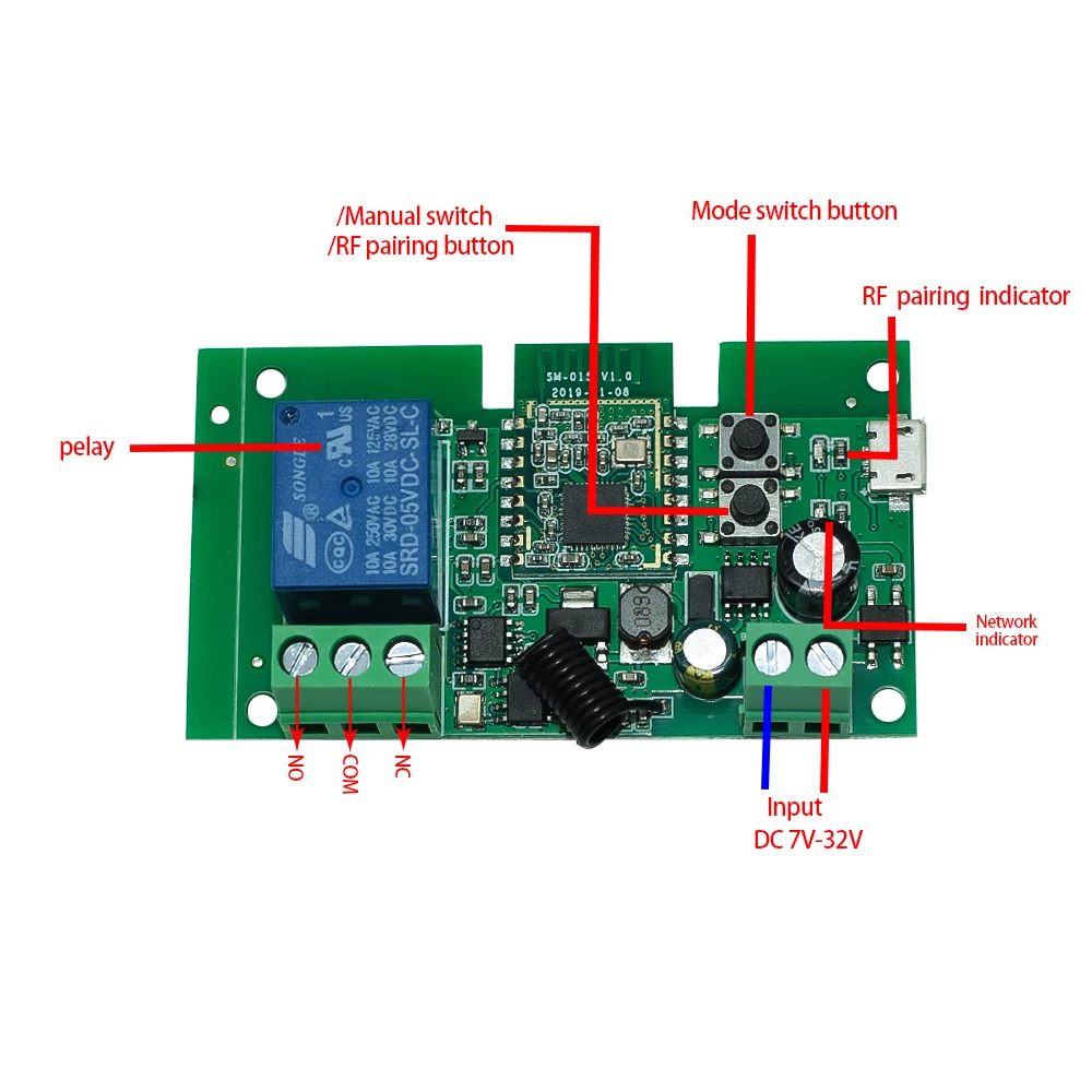 Zigbee 3.0 1ch 2ch Wifi Relay Module DC 12V 24V 7V-32V RF Smart Switch Work with Tuya Smart Life APP Self-locking Inching Mode