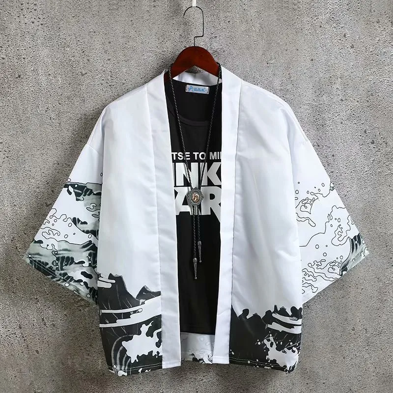 Кимоно в японском стиле для мужчин и женщин, повседневный свободный солнцезащитный кардиган, Модная японская одежда с принтом дракона - Цвет: A