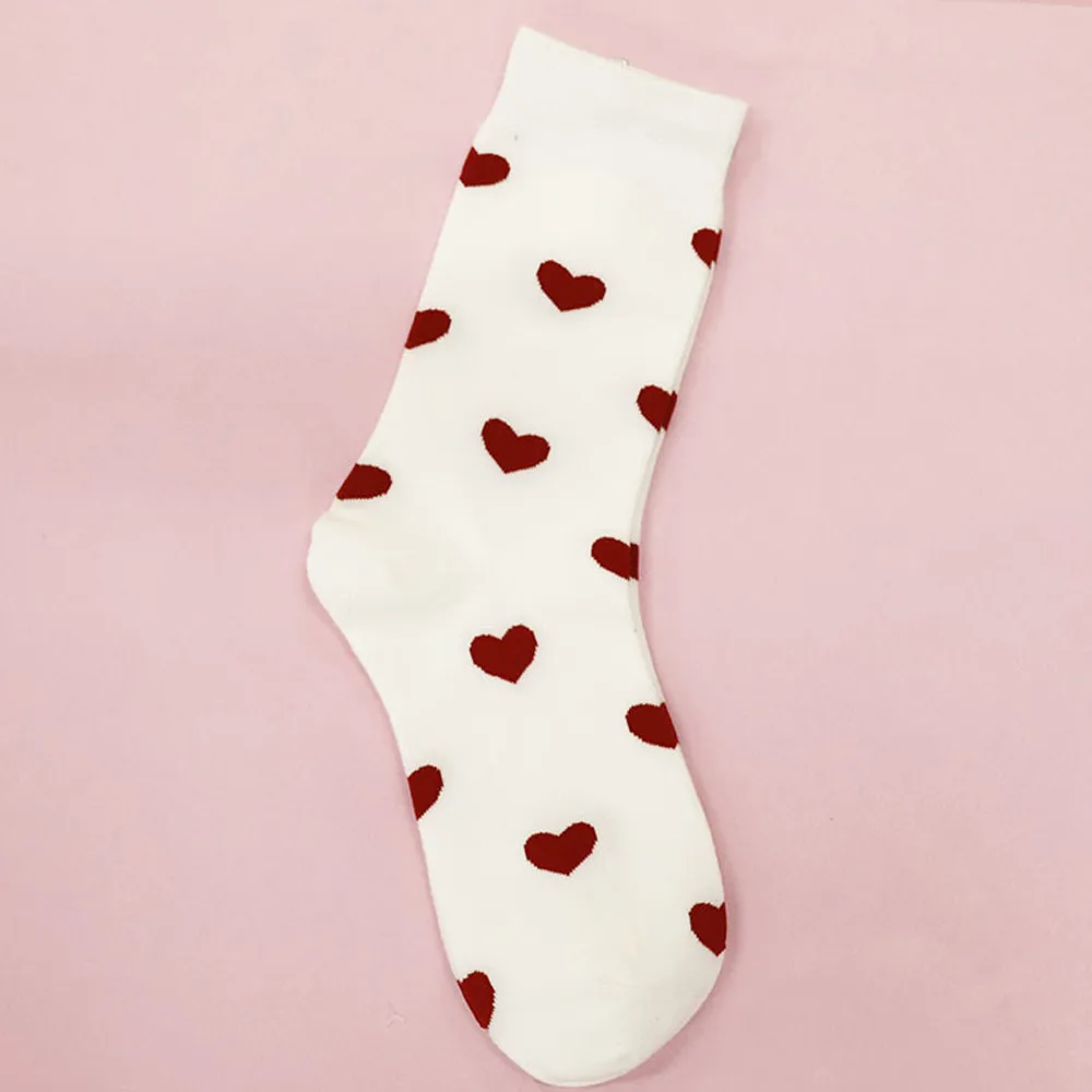 1 пара, милые короткие носки с принтом сердца, женские длинные дышащие повседневные хлопковые удобные носки - Цвет: white