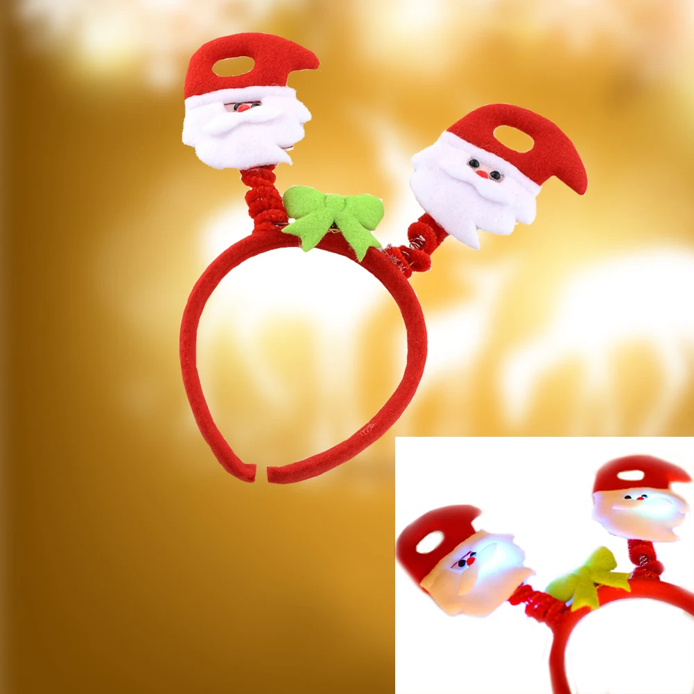 Christmas Headband LED Ornaments Decor Glow Red Fabric Lighting Xmas Hat Decoration Costume Gift Festival Party Santa Lovely