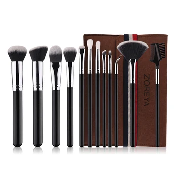 

ZOREYA 12 PCS / Set Gift Makeup Brush Tool Set Black Rayon Black Makeup Brush Set Portable Models Face Makeup Brushes Tool